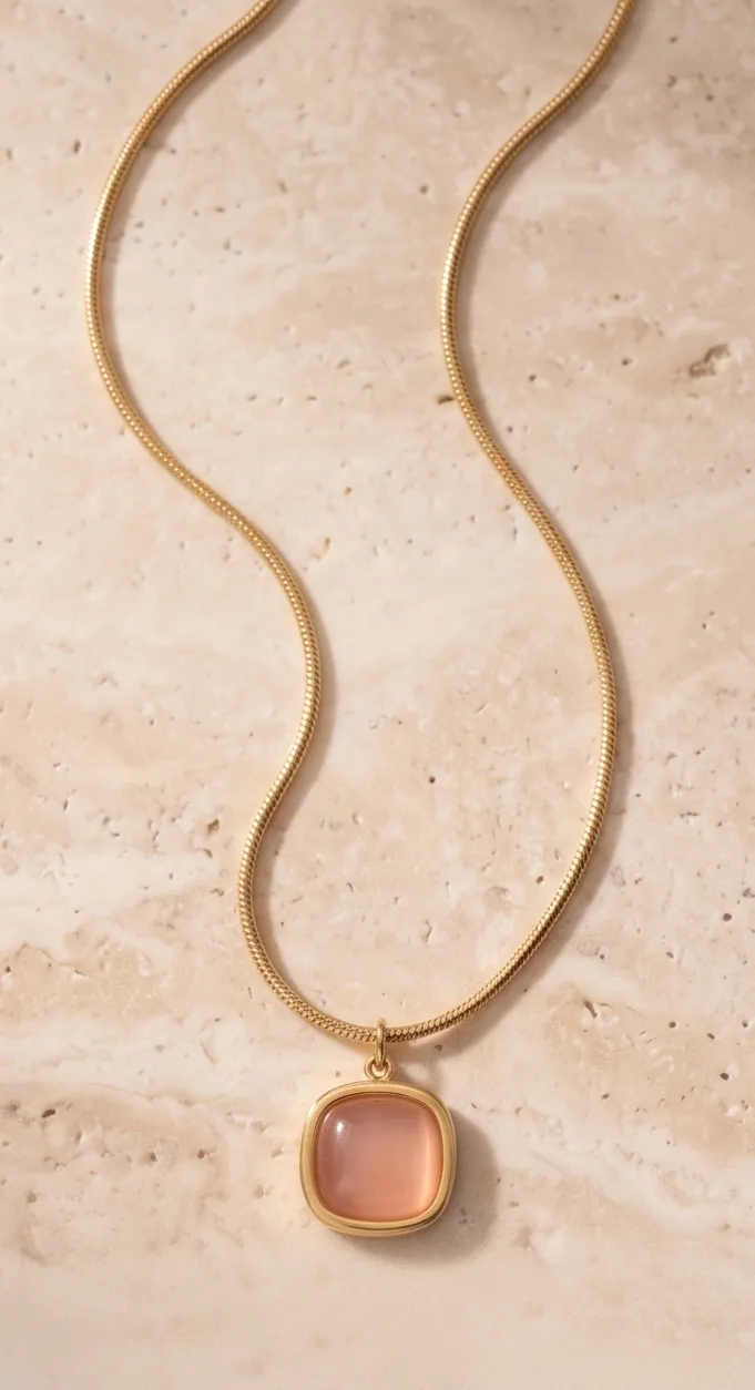 Gold-Plated Pink Gemstone Pendant Chain